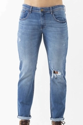 CALCA JEANS SLIM MASC DESTROYED AZUL CLARO AZUL