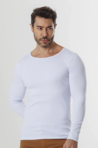 CAMISETA CANELADA MANGA LONGA GOLA REDONDA