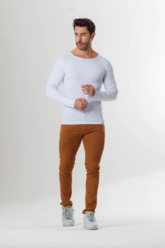 CAMISETA CANELADA MANGA LONGA GOLA REDONDA