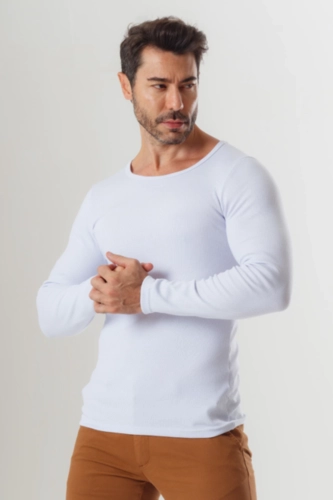 CAMISETA CANELADA MANGA LONGA GOLA REDONDA