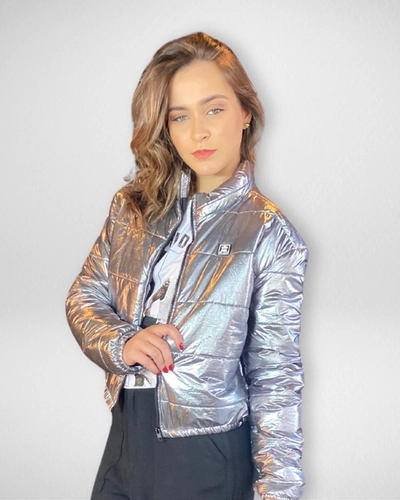 JAQUETA PUFFER FEMININO PRATA BRILHO PRATA M
