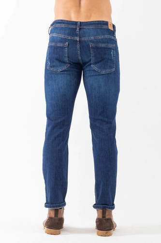CALCA JEANS SLIM MASC DESTROYED AZUL ESCURO