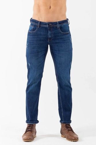 CALCA JEANS SLIM MASC DESTROYED AZUL ESCURO
