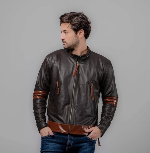 JAQUETA WOLVERINE COURO LEGITIMO COURO MISTO PRETO E MARROM P