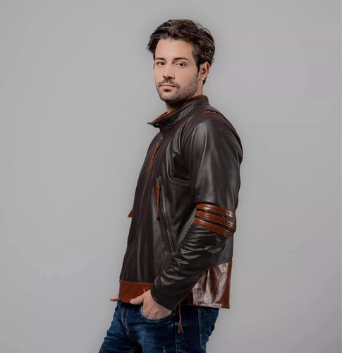 JAQUETA WOLVERINE COURO LEGITIMO COURO MISTO PRETO E MARROM P
