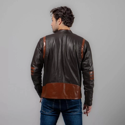 JAQUETA WOLVERINE COURO LEGITIMO COURO MISTO PRETO E MARROM P