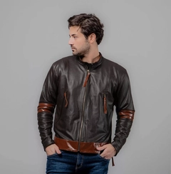 JAQUETA WOLVERINE COURO LEGITIMO COURO MISTO PRETO E MARROM P